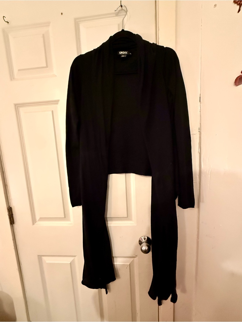 DKNY Black Draped Open-Front Cardigan Jacket Silk Cashmere